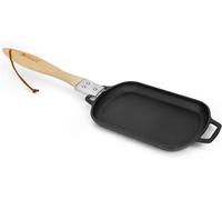 KALANKA-Poele Grill, 35,8 x 20cm Rectangle Poêle en Fonte avec Manche Amovible en Bois, Poêle à Steak pour Barbecue à gaz, Four à Pizza, Foyer et cuisinière