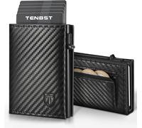 KALANKA-Porte Carte Portefeuille en Cuir Carbone Bloquant RFID Etui Carte Bancaire Anti Piratage Porte Monnaie avec Billets et Poche Cadeau - Noir