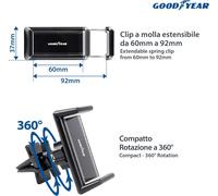 Kalanka-Porte Téléphone Pour Évents De Voiture, Téléphones Portables Jusqu'à 6,7"" 92 Mm, Clip Ultragrip, Rotation 360 °, Pour Iphone, Samsung, Etc.