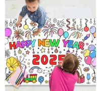 KALANKA-Poster géant à colorier pour enfants, 78,7 x 182,9 cm, nappe en papier à colorier pour le Nouvel An, couleur votre propre feuille d'affiche « Merry NewYear » - Cadeau de Nouvel An 2025