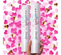 KALANKA-PrimePure Canon Confettis Gender Reveal - Confetti Coeur Papier - Rose, Lot de 2 - Canon a Confettis pour Annonce Grossesse, Annonce Sexes Bébé Fille, Fête de la Revelation Sex Bebe
