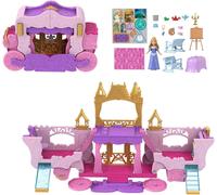 KALANKA-Princesses Disney Calèche et Château Coffret transformable avec mini-poupée Aurore, 3 niveaux, 6 espaces de jeu, 4 figurines, mobilier et accessoires HWX17