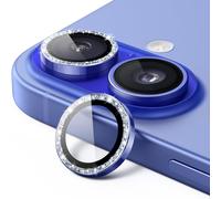 KALANKA-Protecteur d'Objectif de Cam¿¿ra pour iPhone 16 6,1 Pouces et iPhone 16 Plus 6,7 Pouces, Bling Paillettes en Verre Tremp¿¿ Individuel 9H Couvrir Anneau M¿¿tal, HD Clair, 1 S¿¿rie (Outremer)