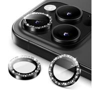 KALANKA-Protecteur d'Objectif de Cam¿¿ra pour iPhone 16 Pro 6,3 Pouces et iPhone 16 Pro Max 6,9 Pouces, Bling Paillettes en Verre Tremp¿¿ 9H Couvrir Anneau M¿¿tal, HD Clair, 1 S¿¿rie (Noir)