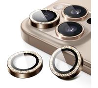 KALANKA-Protecteur d'Objectif de Cam¿¿ra pour iPhone 16 Pro 6,3 Pouces et iPhone 16 Pro Max 6,9 Pouces, Bling Paillettes en Verre Tremp¿¿ 9H Couvrir Anneau M¿¿tal, HD Clair, 1 S¿¿rie (Titane Sable)