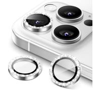 KALANKA-Protecteur d'Objectif de Cam¿¿ra pour iPhone 16 Pro 6,3 Pouces et iPhone 16 Pro Max 6,9 Pouces, Bling Paillettes en Verre Tremp¿¿ 9H Couvrir Anneau M¿¿tal, HD Clair, 1 S¿¿rie (Argent)