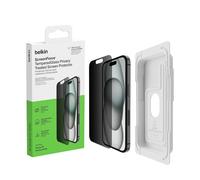 KALANKA-Protection d'écran anti espion antimicrobienne ScreenForce TemperedGlass Privacy (pour iPhone 15 et iPhone 14 Pro, fine, antirayure, support Easy Align pour pose sans bulle d'air)