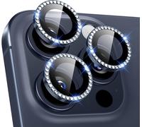 Kalanka-Protection Objectif Caméra Pour Iphone 15 Pro Max/15 Pro/14 Pro Max/14 Pro, Protecteurs Individuels Hd Robustes, Anti Rayures, Ultra-Fin, Série Armorite, 2 Pack, Bleu Avec Strass