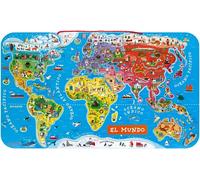KALANKA-- Puzzle Carte du Monde Magnétique en Bois - 92 Pièces Aimantées - 70 x 43 cm - Version Espagnole - Jeu éducatif dès 7 ans, J05503