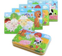 KALANKA-Puzzle Enfant 2 3 4 Ans - 5 en 1 Progressif Educa Puzzles avec Boîte, Jouet Éducatif Montessori Apprentissage Cognitif, Drôle Jeux Cadeau Anniversaire pour Fille Garçon Bebe(Animaux de Ferme)