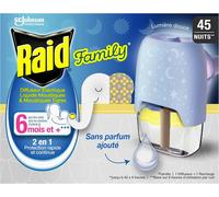 KALANKA-RAID FAMILY DIFFUSEUR ÉLECTRIQUE LIQUIDE MOUSTIQUES & MOUSTIQUES TIGRES, 1 DIFFUSEUR + 1 RECHARGE 45 NUITS, 27 ml