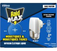 KALANKA-Raid Max Diffuseur Électrique Liquide - Anti-Moustiques et Moustiques Tigres 30 Nuits - Protection Continue & Nuits Sereines - Sans Parfum - 1 Diffuseur + 1 Recharge