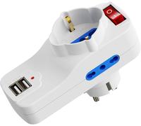 KALANKA-Rallonge multiprise USB, Prise Multiple avec 1 Schuko + 2 Prises 10A/16A, Multiprise Bureau avec Interrupteur on/Off, Bloc avec 2 Ports USB, Rallonge Plate 16A, Modèle Plat et Compact