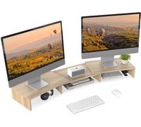 KALANKA-Réhausseur d'Écran en Bois,Support de Moniteur Réglable,Support d'Ordinateur Portable,PC,TV,Imprimante - pour 2 Moniteurs,92,5-108x23,5x10,2cm,Couleur Chêne