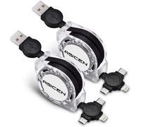 KALANKA-Retractable Multi USB Cable [2 Pack 1 M], 3 in 1 Quick Charger Cable, Universal Multi Tip USB Cable with iP/Type C/Micro USB for iPhone, Samsung Galaxy, LG, HTC, Sony, Pixel, Xiaomi