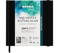 KALANKA-RHODIA TOUCH 116142C - Carnet aquarelle 100 % coton - grain fin - 300 g/m² - 15x15 cm - 40 pages non microperforées - Brochure rigide Watercolor Book