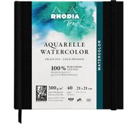 KALANKA-RHODIA TOUCH 116143C - Carnet aquarelle 100 % coton - grain fin - 300 g/m² - 21x21 cm - 40 pages non microperforées - Brochure rigide Watercolor Book