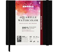 KALANKA-RHODIA TOUCH 116160C - Carnet aquarelle 100 % coton - grain satiné - 300 g/m² - 15x15 cm - 40 pages non microperforées - Brochure rigide Watercolor Book