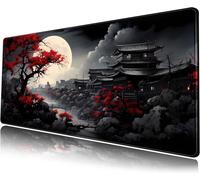 KALANKA-Riverside sous-Main de Bureau Japonais Pleine Lune Noir et Rouge Grand Tapis de Souris de Jeu XXL étendu 80 x 30 cm pour Ordinateur Portable et décoration de Bureau
