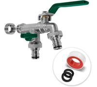 KALANKA-® Robinet exterieur jardin [1/2" et 3/4" pouce] Robinet cuve avec 2 raccords de tuyau - Laiton - Robine double sortie - Résistant à la Rouille et au Gel - pour récupérateur Eau de Pluie (vert