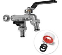 KALANKA-® Robinet exterieur jardin [1/2" et 3/4" pouce] Robinet cuve avec 2 raccords de tuyau - Laiton - Robine double sortie - Résistant à la Rouille et au Gel - pour récupérateur Eau de Pluie (noir