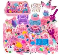 KALANKA-Sable Magique Licorne Fille Jeu de Sable Kit, Bac à Sable Magique, 3 Coloré Sable ave 13 Moule, Jouet Sensoriel de Sable, 6 Licorne Jouet Fille Kit de Peinture, Bandeau, Cadeau d'Anniversaire