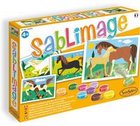 KALANKA-¿ Sablimage Chevaux ¿ Kit loisirs créatifs enfant ¿ 4 tableaux en sable ¿ 16 couleurs de sable coloré ¿ Concept Box avec cadre ¿ Dès 4 ans ¿ Fabriqué en France ¿ 889
