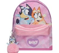 Kalanka-Sac À Dos Rose - Sac À Dos Pour Enfants Avec Bluey Et Bingo, Poche Avant Pailletée, Porte-Bouteille D'eau, Porte-Clés Pompon, Taille Adaptée Aux Tout-Petits, Officiel Pour Filles Et Garçons