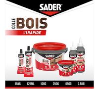 KALANKA-Sader Colle à Bois Prise Rapide 2 min \u2013 Colle Forte pour Tous Bois et Dérivés \u2013 Intérieur \u2013 Transparente après Séchage - Sans Solvant \u2013 Tube de 125 ml