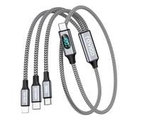 KALANKA-Schnellladekabel 100 W USB C Charger Cable with LED 3 in 1 Ladekabel [100W] + USB C to Lightning [27W] + USB to Micro [10W] for iPhone 16/15/14, Galaxy, Pad Pro/Mini, MacBook