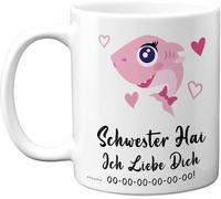 KALANKA-Schwester Hai Tasse Geschenk ¿ Süßes Geburtstagsgeschenke für Schwester, Weihnachten Geschenkidee ¿ 11oz Kaffeetasse Keramik, Mikrowellen Spülmaschinenfest, Geschenk von Bruder