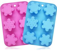 Kalanka-Senhai 2 Pcs Flocon De Neige Silicone Des Savons Fabrication Moule, Fait Main Diy Chocolat Bonbons Gâteau Cuisson Moule 6 Cavité La Glace Cube Plateau- Rose, Bleu-Kalanka