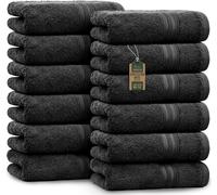 Kalanka-Serviettes D'invité \U2013 Lot De 12 (30x50 Cm), 100% Coton, Certification Oeko-Tex, Douces, Absorbantes Et Faciles D'entretien \U2013 Pour Salle De Bain, Invités Et Spa \U2013 Couleur Noir