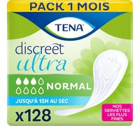 Kalanka-Serviettes Discreet Ultra Normal - Protections Fuites Urinaires Femme - Sans Parfum Et Absorbantes - Triple Protection Contre Les Fuites Urinaires Légères - Lot De 128 (16x8) Pièces Jetables