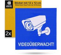 KALANKA-Set d'autocollants ""VideoÜberwacht !"", 2 pcs, 12 x 12 cm, film autocollant, autocollant à coller pour l'intérieur et l'extérieur, avertissement surveillance caméra vidéo kit