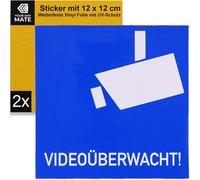 KALANKA-Set d'autocollants ""Videoüberwacht !"", 2 pcs, 12 x 12 cm, film autocollant, autocollant à coller pour l'intérieur et l'extérieur, avertissement surveillance caméra vidéo kit