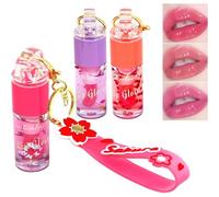 Kalanka-Set De 3 Gloss À Lèvres Hydratants, Brillant, Fini Vitreux À Haute Brillance, Maquillage Lèvres Gel Pour Enfants Et Adolescents, Design Porte-Clés Sakura, Idée Cadeau De Fête