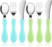 Kalanka-Set De Couverts En Inox Enfant,6pcs Fourchette Et Cuillère Enfant Prise Facile Acier Inoxydable Pour Tout-Petit Stensiles D'apprentissage Parfaits