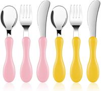 Kalanka-Set De Couverts En Inox Enfant,6pcs Fourchette Et Cuillère Enfant Prise Facile Acier Inoxydable Pour Tout-Petit Stensiles D'apprentissage Parfaits