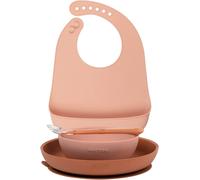 Kalanka-Set Repas En Silicone Pour Enfants, 4 Pièces, 1 Cuillère, 1 Assiette, 1 Bol, Antidérapant, Sans Bpa, Silicone, Rose/Marron