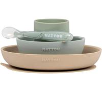 Kalanka-Set Repas En Silicone Pour Enfants, 4 Pièces, 1 Cuillère, 1 Gobelet, 1 Assiette, 1 Bol, Antidérapant, Sans Bpa, Silicone, Vert/Beige