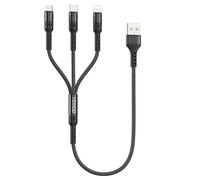 KALANKA-Short Multi Tip Charger Cable [50 cm], 3 in 1 Universal Cable Multi Charger Cable with Lightning+ USB C + Micro Connector for iPhone, Samsung Galaxy, Huawei, OnePlus - Black