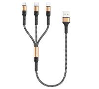 KALANKA-Short Multi Tip Charger Cable [50 cm], 3 in 1 Universal Cable Multi Charger Cable with Lightning+ USB C + Micro Connector for iPhone, Samsung Galaxy, Huawei, OnePlus- Gold