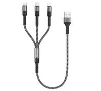 KALANKA-Short Multi Tip Charger Cable [50 cm], 3 in 1 Universal Cable Multi Charger Cable with Lightning+ USB C + Micro Connector for iPhone, Samsung Galaxy, Huawei, OnePlus- Grey