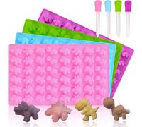 Kalanka-Silicone Candy Gummy Dinosaur Molds 4 Pack Dinosaur Fondant Chocolate Molds With 4 Droppers Ice Cube Tray For Baking Mould Cake Decoration For Kids Dinosaur Birthday Party-Kalanka