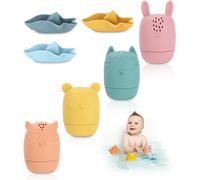 KALANKA-Silicone Jouet Bebe,7 pcs Jouets Bain Bebe 1 Ans,Jouet Bebe 6 Mois,Poupées Matriochka Silicone Souple Jouet de Bain pour Bebe,Animaux Jouets Empilables Enfant Jeux Educatif 1 2 3 Ans