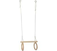 KALANKA-small foot Trapèze avec Anneaux de Gymnastique en Bois, à Fixer s/balançoire/portique, pour Enfants 3 Ans, 11909, Blanc, Naturel