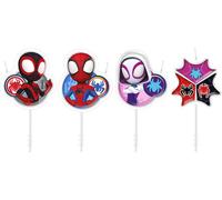 Kalanka-Spidey Lot De 4 Bougies D'anniversaire Motif Spidey Et Sa Superéquipe, Décoration Pour Gâteaux Et Cupcakes