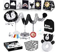 KALANKA-Spirale d'Activité Bébé - Poussette Bebe Jouet Fille Garcon, Livre Noir et Blanc, Image Carte Noir et Blanc, Jouet Sensoriel Bebe, Montessori Bebe Eveil Cadeau Naissance