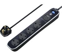 KALANKA-SRGLSU42PB-MP Four Socket Switched Inline Power Surge Protected Extension Lead with Two USB Charging Ports, 2 Metres, Gloss Black